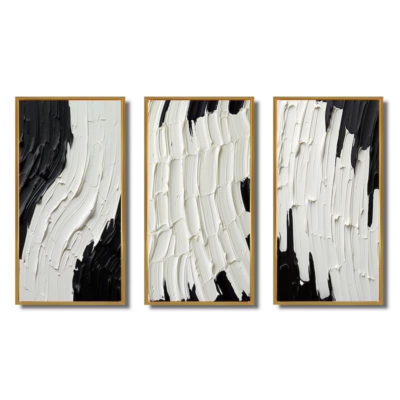 Designart "Momentary Spirit Black And White Abstract II" Abstract Painting Frame Gallery Wall Set Of 3 For Home Decor