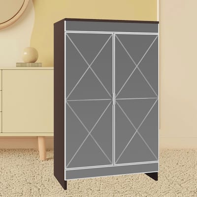 Modern Mirrored Shoe Storage Organizer Cabinet with Frosted Glass and Geometric Carvings for Elegant Storage in Small Spaces
