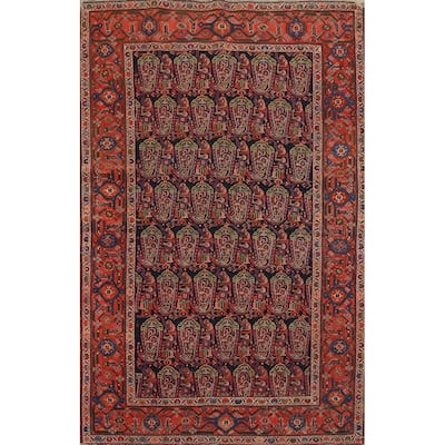 Hand Knotted Oriental 100% Wool Carpet Traditional All-Over Navy Blue & Blues Senneh Area Rug - 6' 7'' X 4' 7''