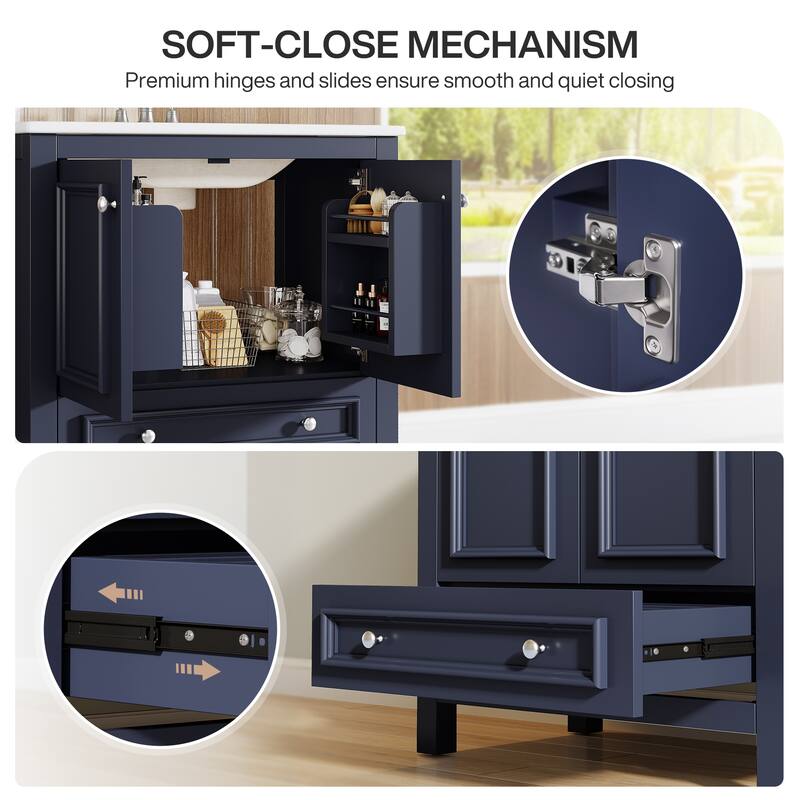 30 Inches Modern Bathroom Vanity Cabinet with Ceramic Basin & 1 Drawer