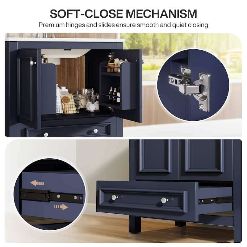 30 Inches Modern Bathroom Vanity with Sink, Vanity Cabinet with Drawer and Door Organizer