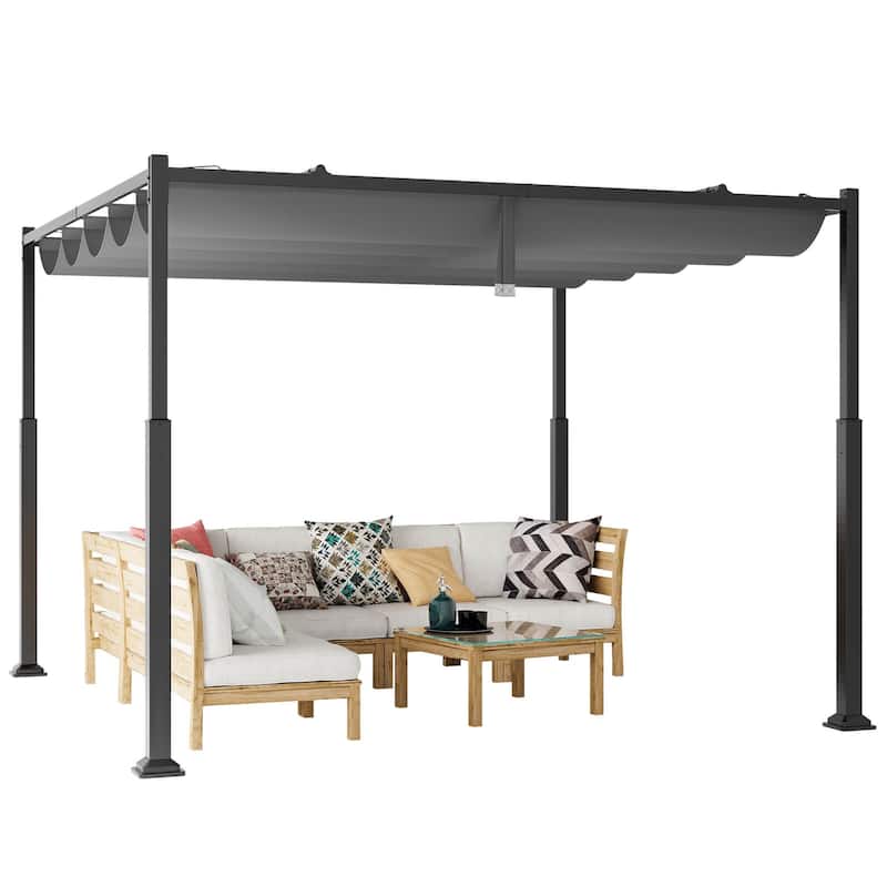 Costway 10' x 10' Outdoor Pergola with Retractable Canopy Heavy-Duty - See Details - Grey+Black - See Details