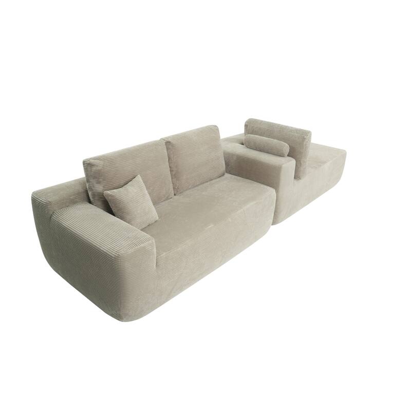 Modular Sectional Sofa with L-Shape Chaise Lounge, Corduroy Deep Seat Cloud Couch, Corner Upholstered Sofa with 2 Pillows