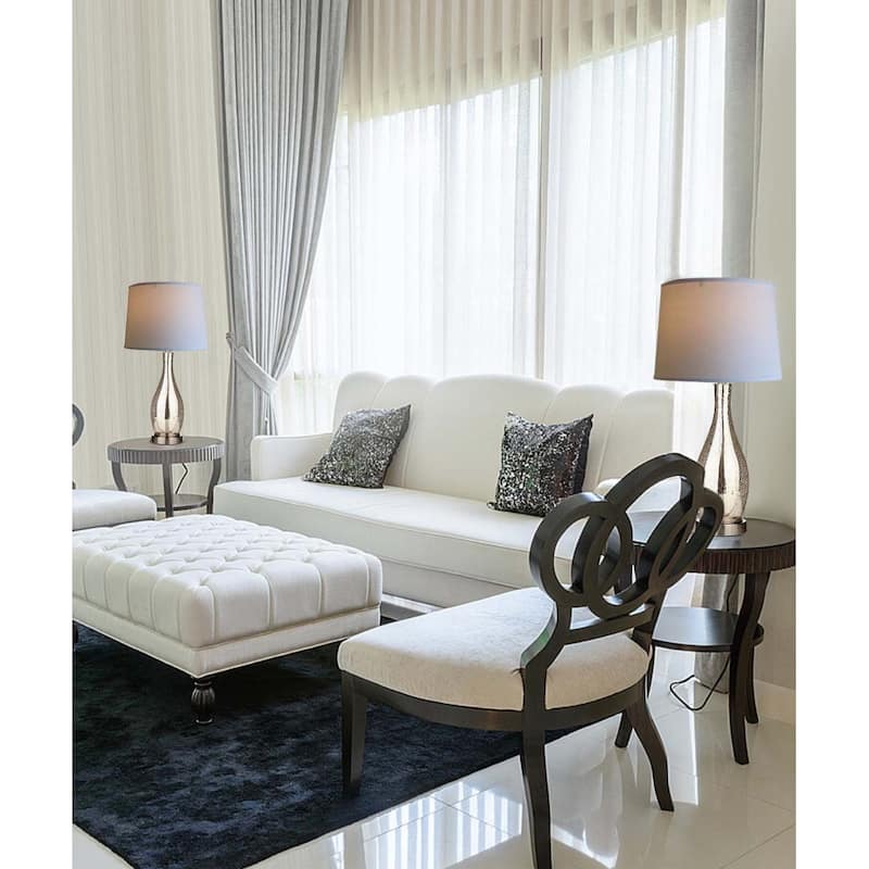 23" Teardrop Lamp Base 2 Pack, Mercury Silver/Gold Glass Table Lamp Set with White Linen Shades