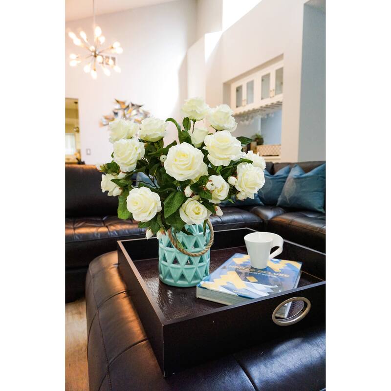 5 Stems Faux Rose and Rose Bud Flower Bush