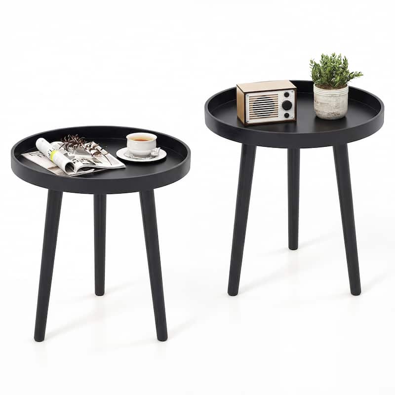 Gymax Set of 2 Round Side Table Sofa Coffee End Accent Table - Black - MDF