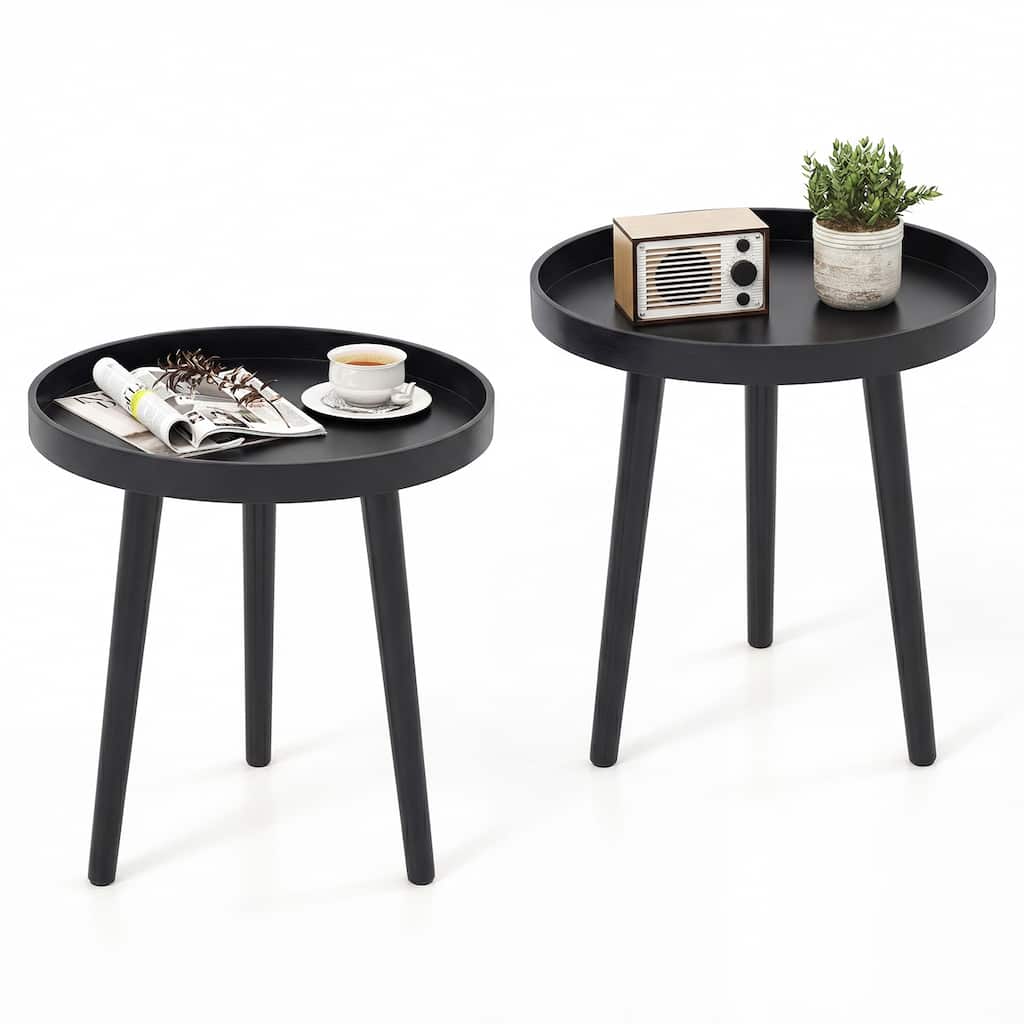 Gymax Set of 2 Round Side Table Sofa Coffee End Accent Table