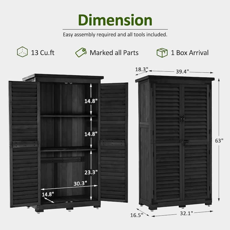 MCombo 63 inch Tall Outdoor Storage Tool Cabinet Shed with Lock for Yard (34.3" L x 18.3" W x 63" H), Wooden 0870