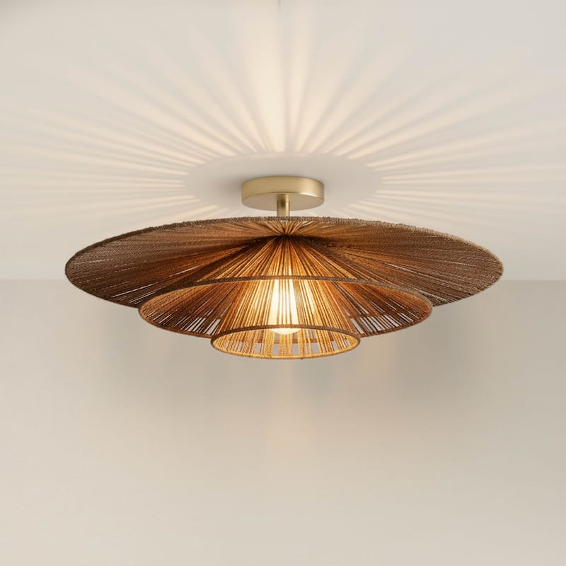 Sammie Rattan Flush Mount Jute Fibers Natural 1-Light Handwoven Ceiling Light for Bedroom or Hallway in Modern, Farmhouse Style