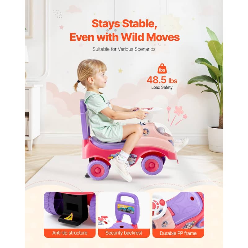 Kids Ride-On Toy with Horn, Music, and Foot-to-Floor Walker - 19.7 x 9.4 x 16.9 in