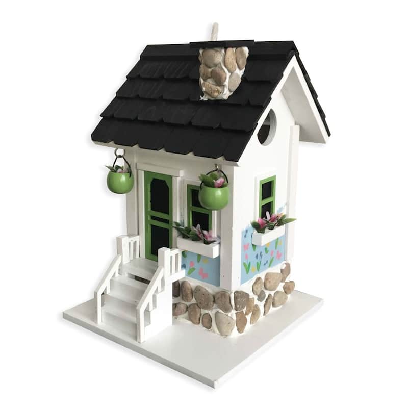 Home Bazaar 10" x 7" x 7" Primrose Cottage Birdhouse white with stones