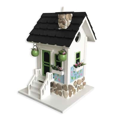 Home Bazaar 10" x 7" x 7" Primrose Cottage Birdhouse white with stones