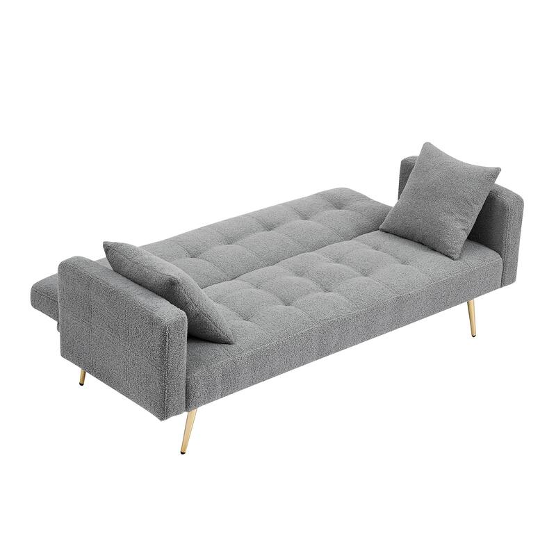 71" Modern Teddy Velvet Sofa Bed Folding Couch with Two Throw Pillows for Living Room