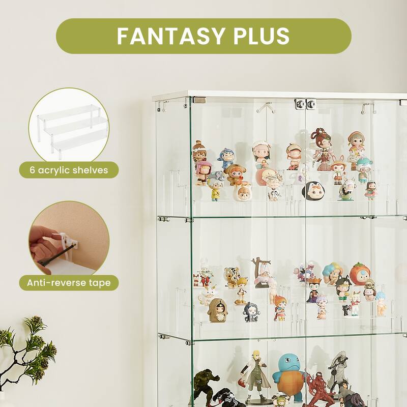 Glass Display Cabinet with Doors & Locks, Acrylic Shelves, Floor Standing Storage Showcase for Home or Office