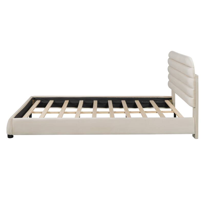 Bedroom Queen Size Velvet Upholstered Platform Bed