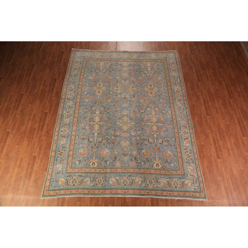 Distressed Tabriz Persian Area Rug Floral Hand-Knotted Wool Carpet - 9'4"x 12'4"