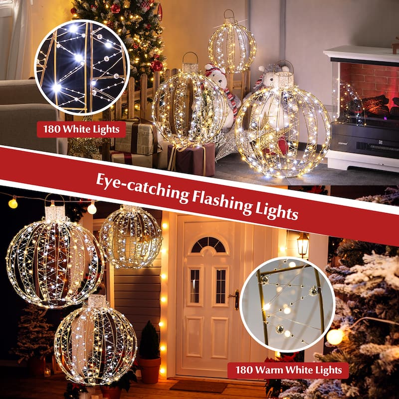 Costway 3 Pack Christmas LED Light Balls Outdoor Hanging Light Spheres