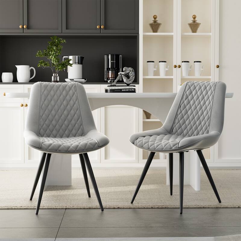Modern Dining Chairs Set of 2, Top PU Leather Upholstered Dining Room Chairs with Metal Legs, Ergonomic Kitchen Chairs - Gray
