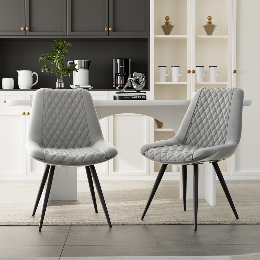 Modern Dining Chairs Set of 2, Top PU Leather Upholstered Dining Room Chairs with Metal Legs, Ergonomic Kitchen Chairs