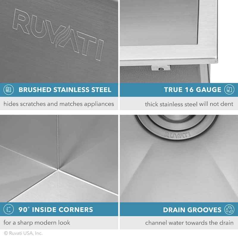Ruvati 18 x 18 inch Drop-in Topmount Bar Prep Sink 16 Gauge Stainless Steel Single Bowl - 18" x 18" - 18" x 18″