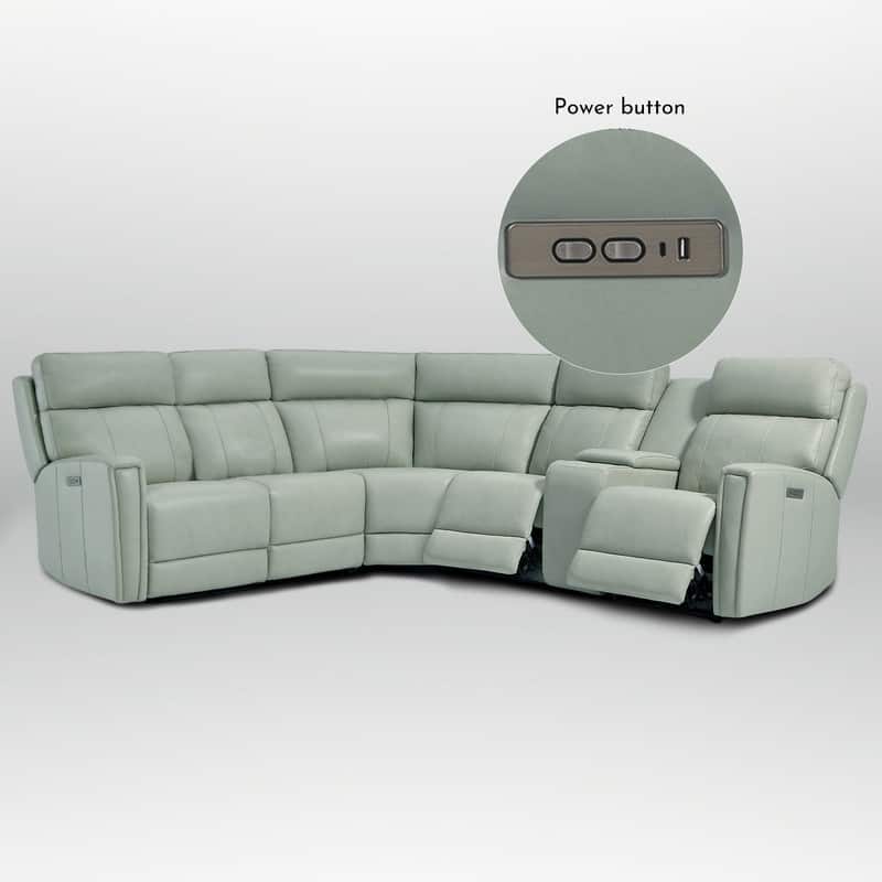 116" W L-Shaped Genuine Leather Power Reclining Sectional Sofa with Console, Ajustable Headrest, USB PortS, 1 Power Armlesschair