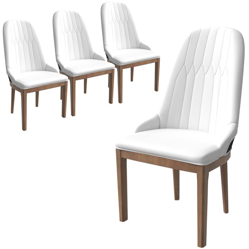 Leather Dining Chair with Rubberwood Legs Set of 2 Side Charis Sleek Diamond Stitching Back
