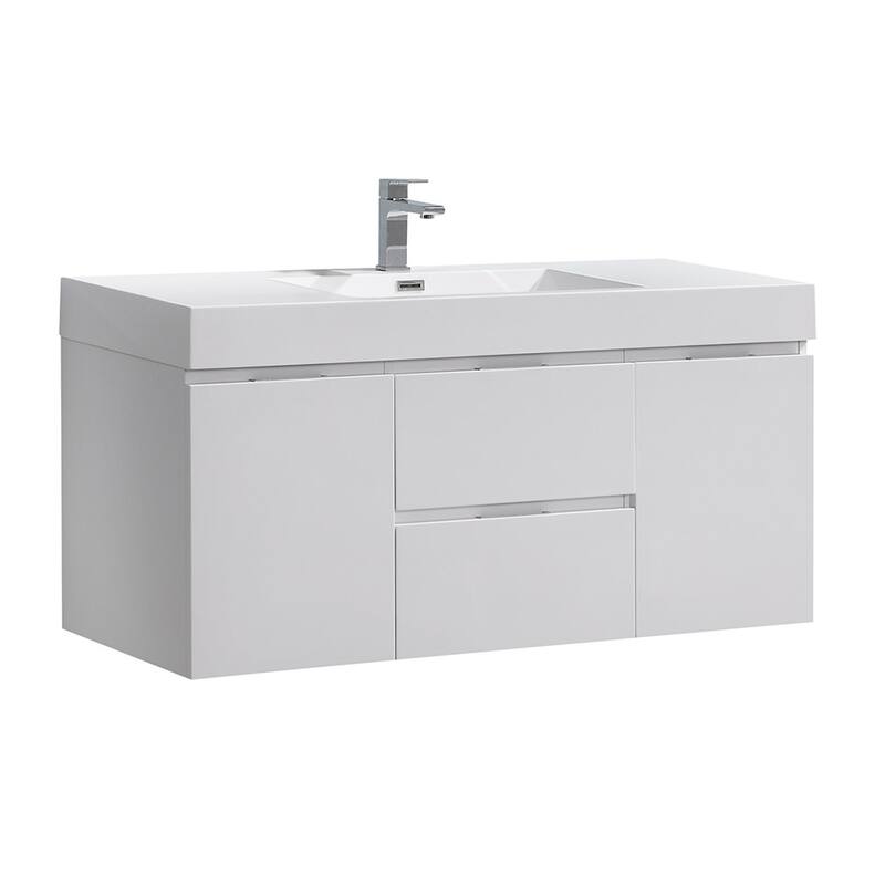 Fresca Senza 48" Wall Mounted / Floating Single Vanity Set with Wood - Glossy White - Glossy