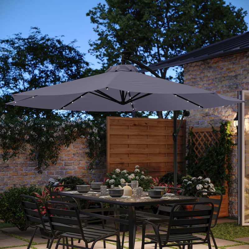 Commercial 10 FT Solar LED Light Cantilever Umbrella with Crank and Tilt-Tan