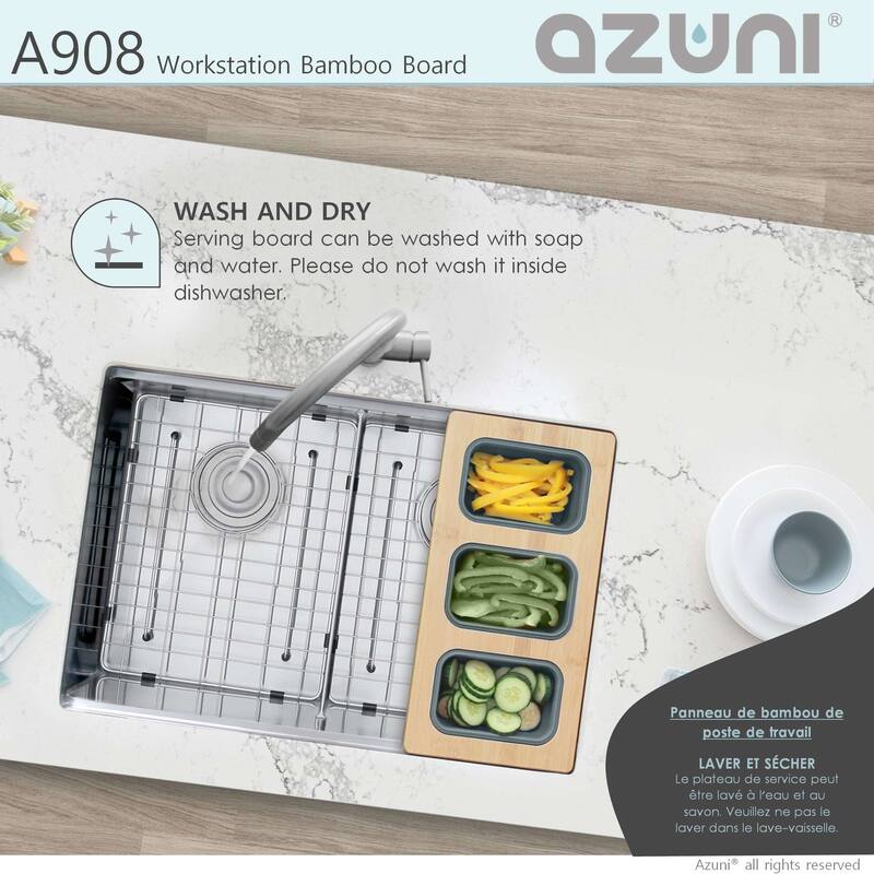 AZUNI 16.75 inch Over the Sink Divided Serving Board with 3 Collapsible Containers - 16.75" x 8.5"