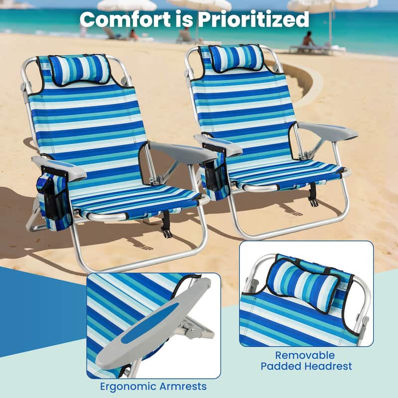 Costway 1/2 PCS Folding Beach Chair for Adults Lightweight Aluminum