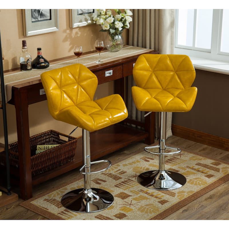 Roundhill Furniture Glasgow Height-adjustable Tufted Faux Leather Bar Stools (Set of 2)