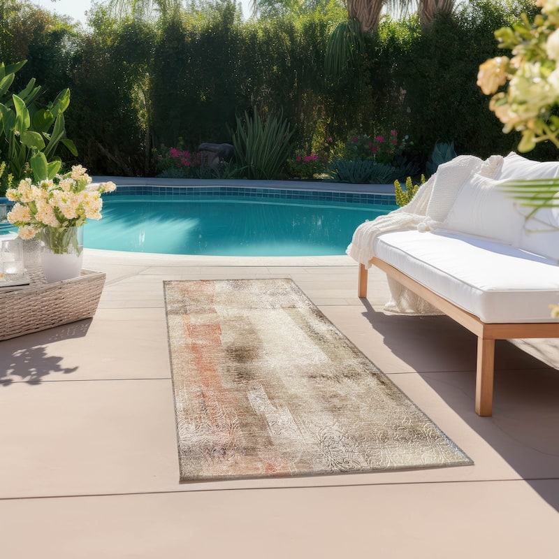 Machine Washable Indoor/ Outdoor Modern Imprints Chantille Rug - Beige - 2'3" x 7'6"