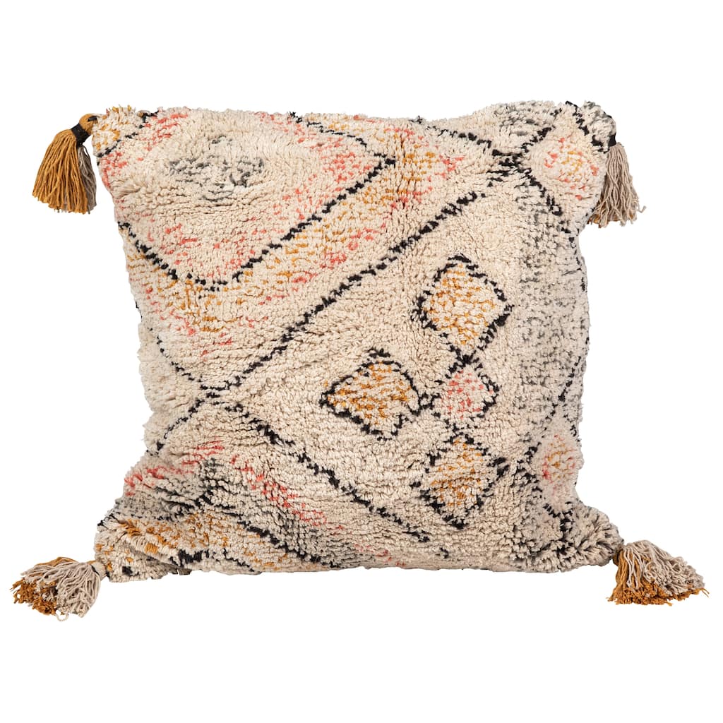 Loriley Handwoven Cotton Shag 20" Square Geometric Throw Pillow