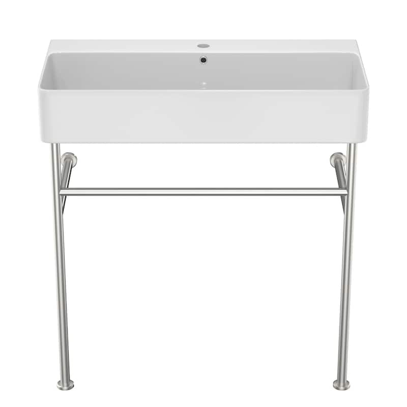 Freestanding Bathroom Vanity with Ceramic Sink - 32in - Silver