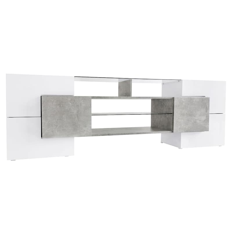 Modern Stylish TV Stand for TVs up to 88 Inches with LED Color-Changing Lights and 2 Glass Shelves, for Living Rooms