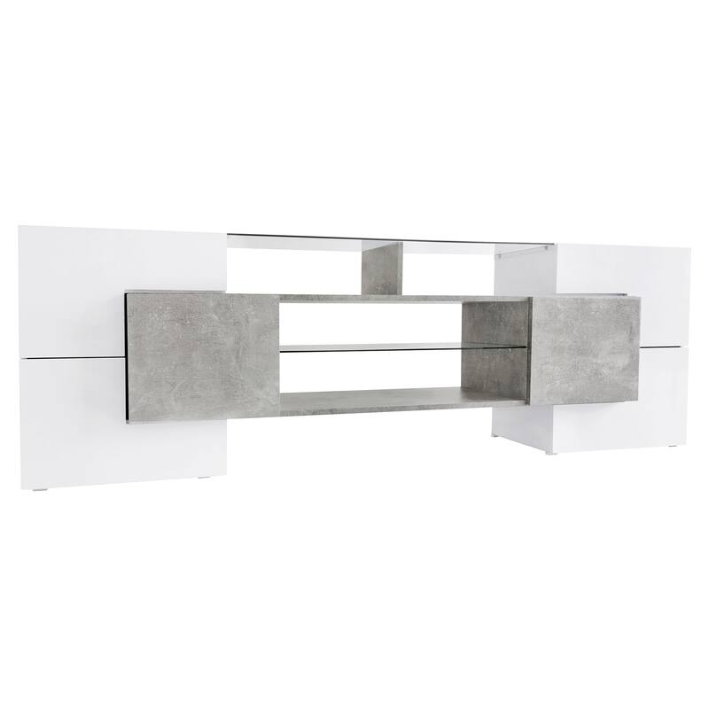Unique Shape TV Stand with 2 Illuminated Glass Shelves