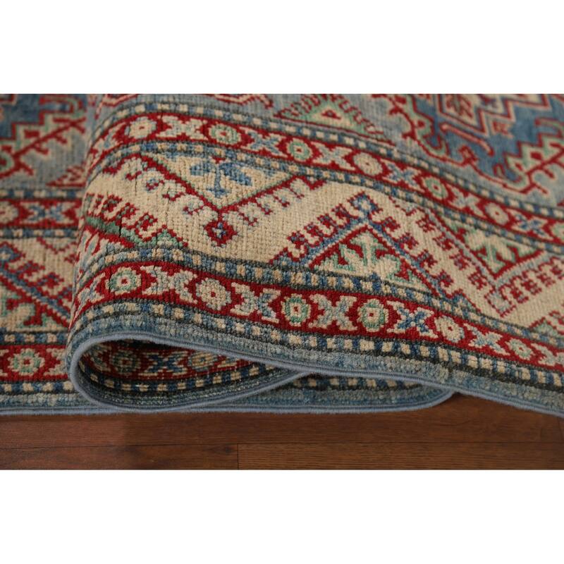 Light Blue Kazak Runner Rug Handmade Oriental Wool Carpet - 2'9" x 12'3"