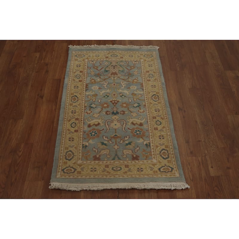 Hand Knotted Oriental 100% Wool Carpet Traditional Floral Navy Blue & Blues Ziegler Area Rug - 3' 2'' X 1' 11''