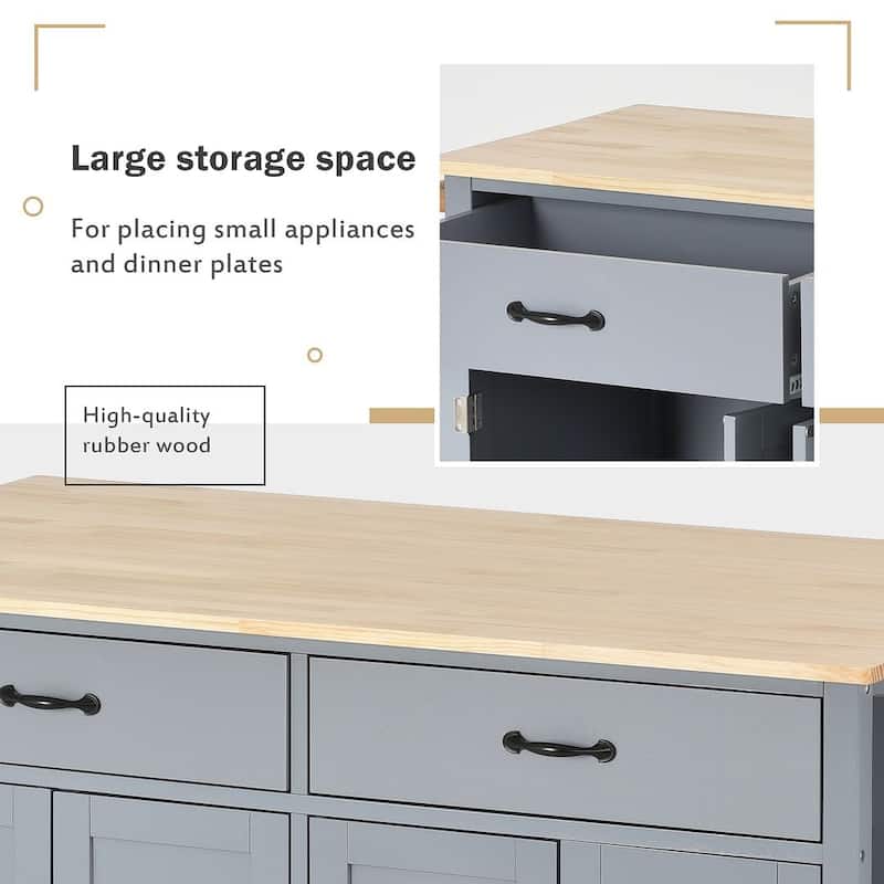 54.3 "W Solid Wood Countertop Kitchen Cart with 4 Door Cabinet and 2 Drawers