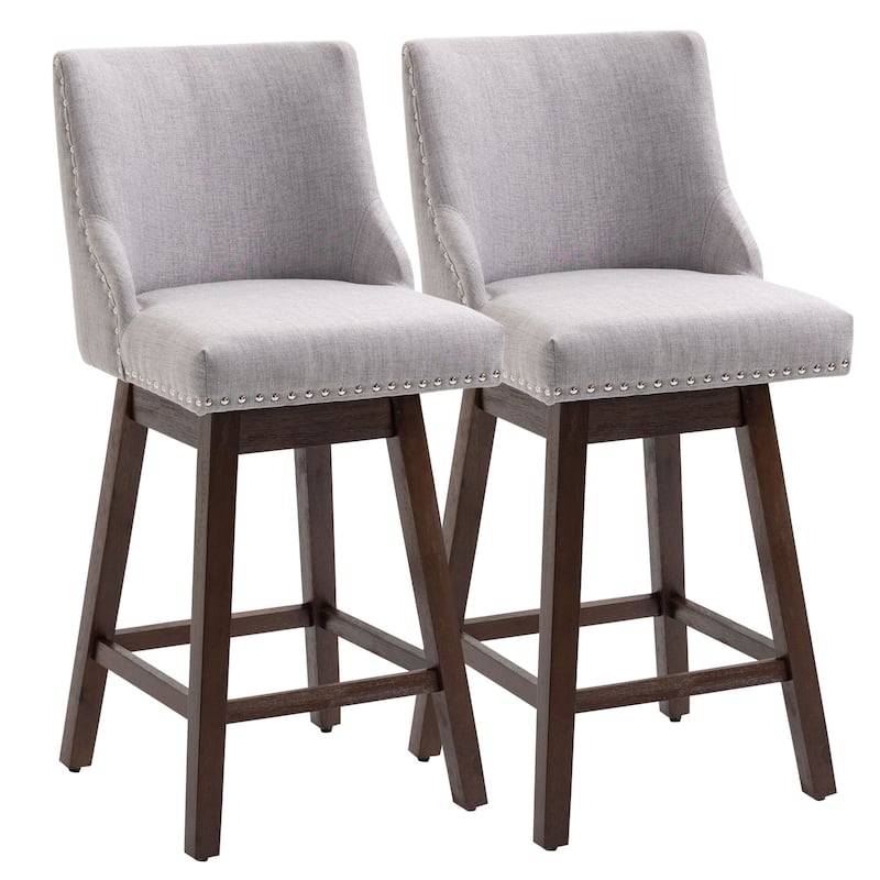 HOMCOM 28" Swivel Counter Height Bar Stools with Backs, Upholstered Dining Room and Kitchen Bar Stools Set of 2 with Wood Legs