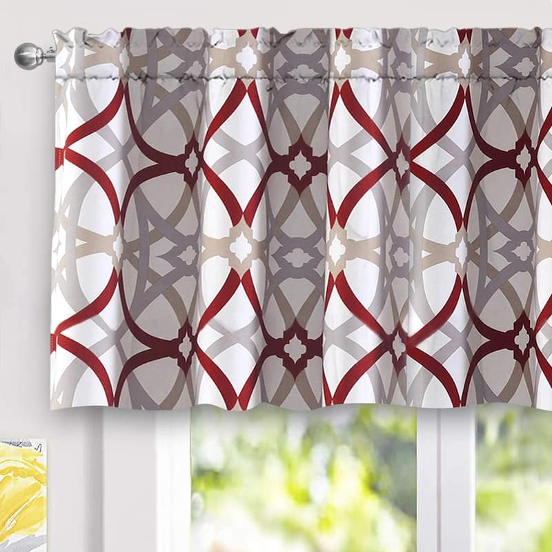 DriftAway Alexander Spiral Geo Trellis Pattern Window Curtain Valance Rod Pocket Single 52 x 24 - 52" width x 24 " length - Red
