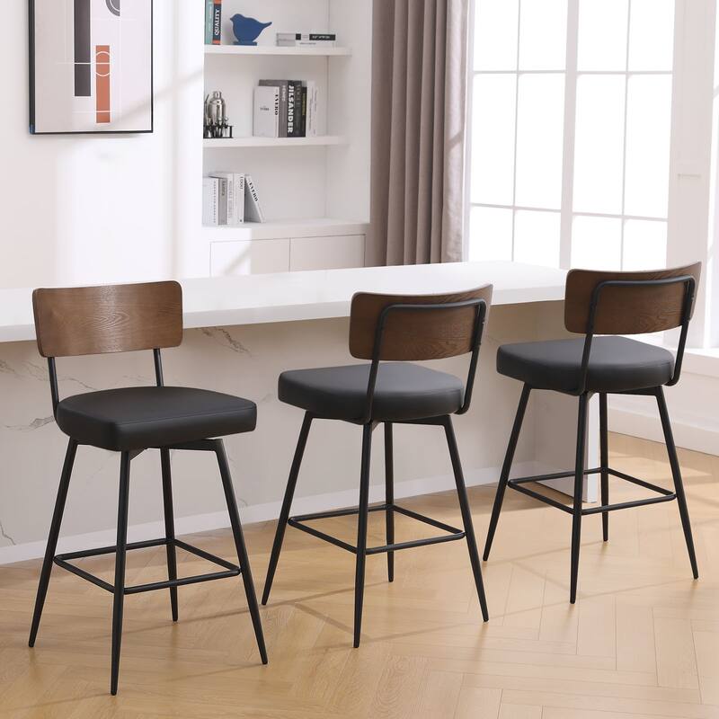 Faux Leather Upholstered Swivel Counter/Bar Stools Set of 2/3/4 - Set of 3 - Black - Bar Height