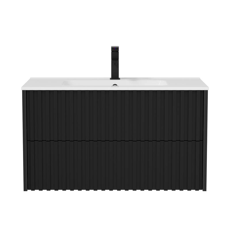 Wall Mounted Bathroom Vanity Set Mid-Century Storage Cabinet with Ceramic Sink