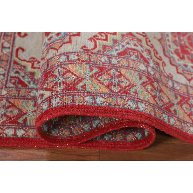 Geometric Multi-Color Kazak Foyer Rug Hand-Knotted Wool Carpet - 3'3" x 5'1"