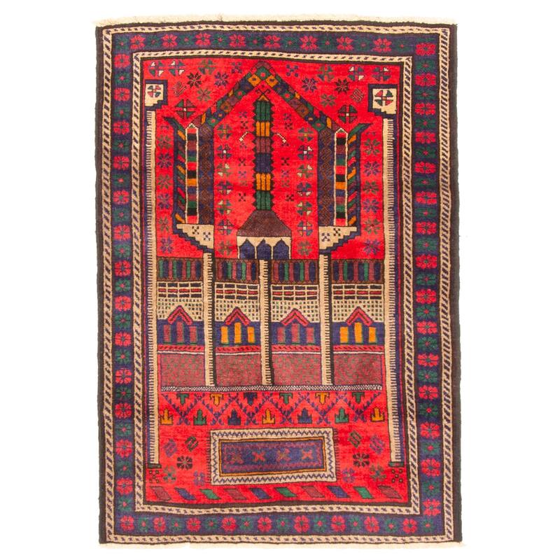 ECARPETGALLERY Hand-knotted Teimani Red Wool Rug - 2'11 x 4'3