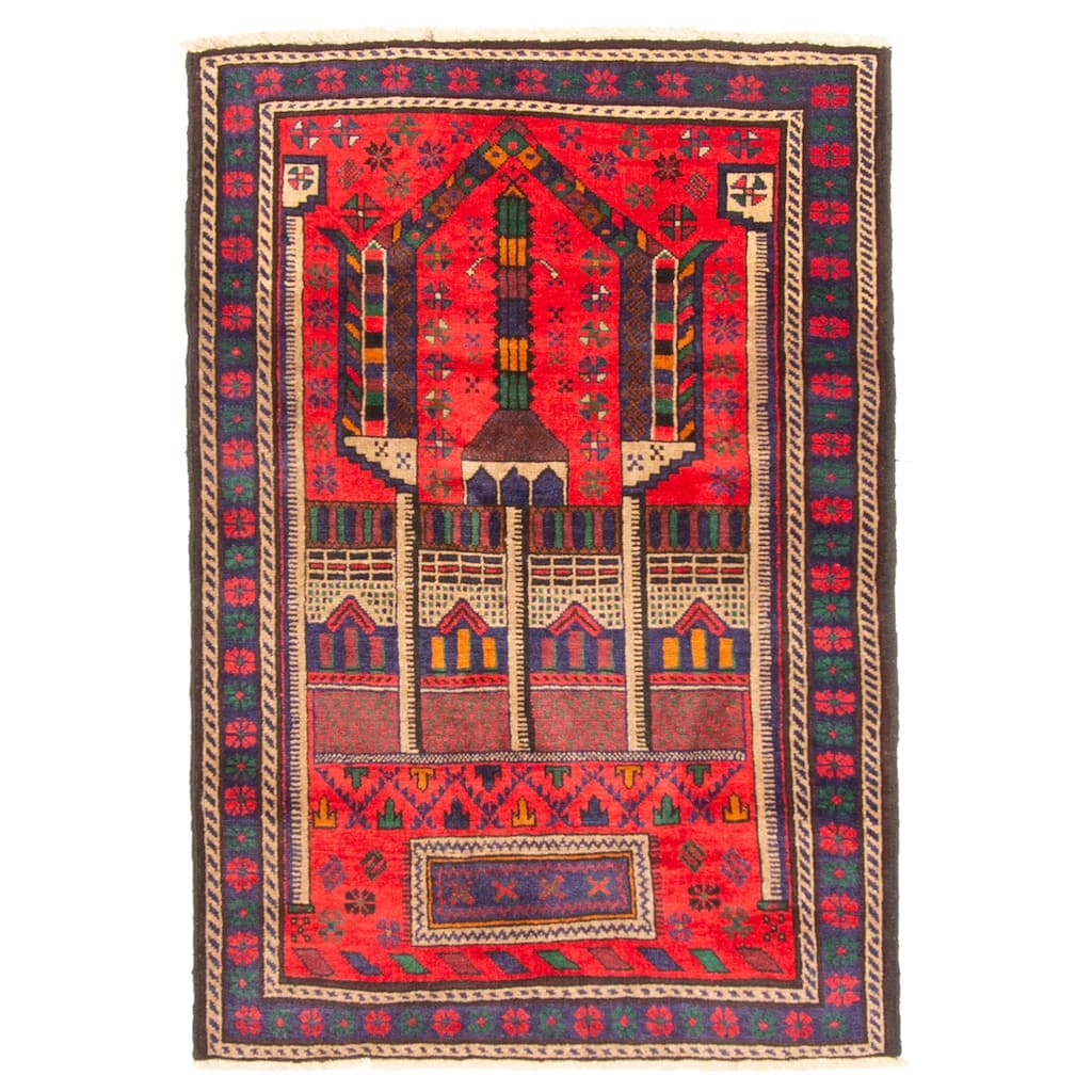 ECARPETGALLERY Hand-knotted Teimani Red Wool Rug - 2'11 x 4'3