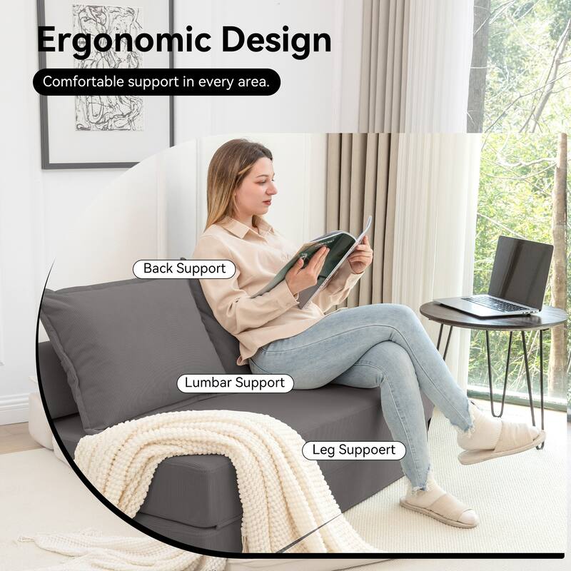 Foldable Sofa Bed Sleeper Lounge Chair in Gray Corduroy for Multiple Spaces