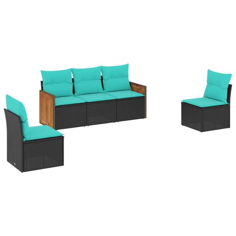 vidaXL 5 Piece Patio Sofa Set with Cushions Black Poly Rattan