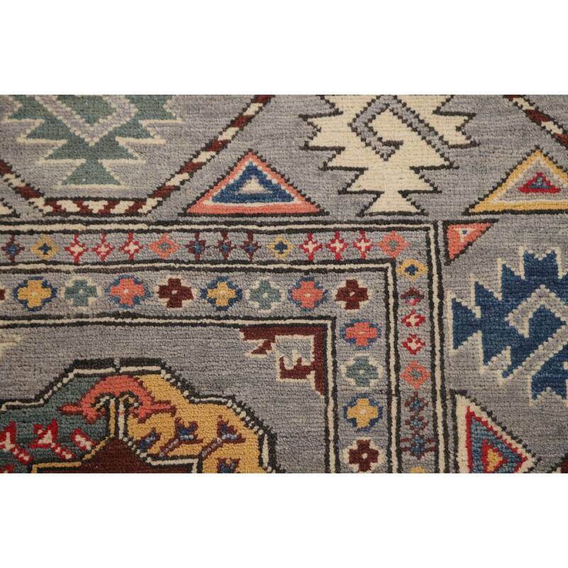 All-Over Gray Kazak Living Room Area Rug Hand-Knotted Wool Carpet - 6'7" x 9'8"
