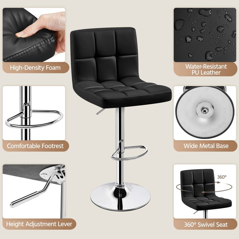 Yaheetech 2pcs Adjustable Modern Faux Leather Swivel Bar Chairs